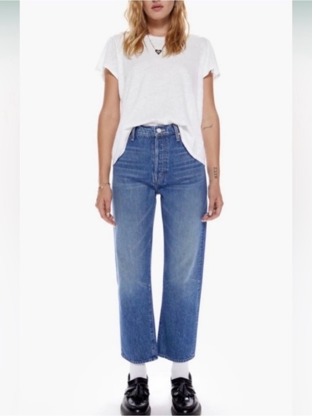 MOTHER High-Rise Cropped Straight Jeans in Blue